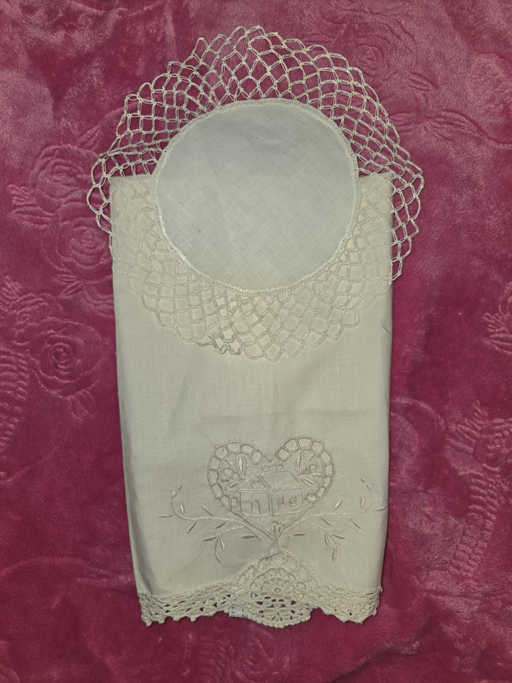Handcrafted Cream Tea Towel And Doilie
